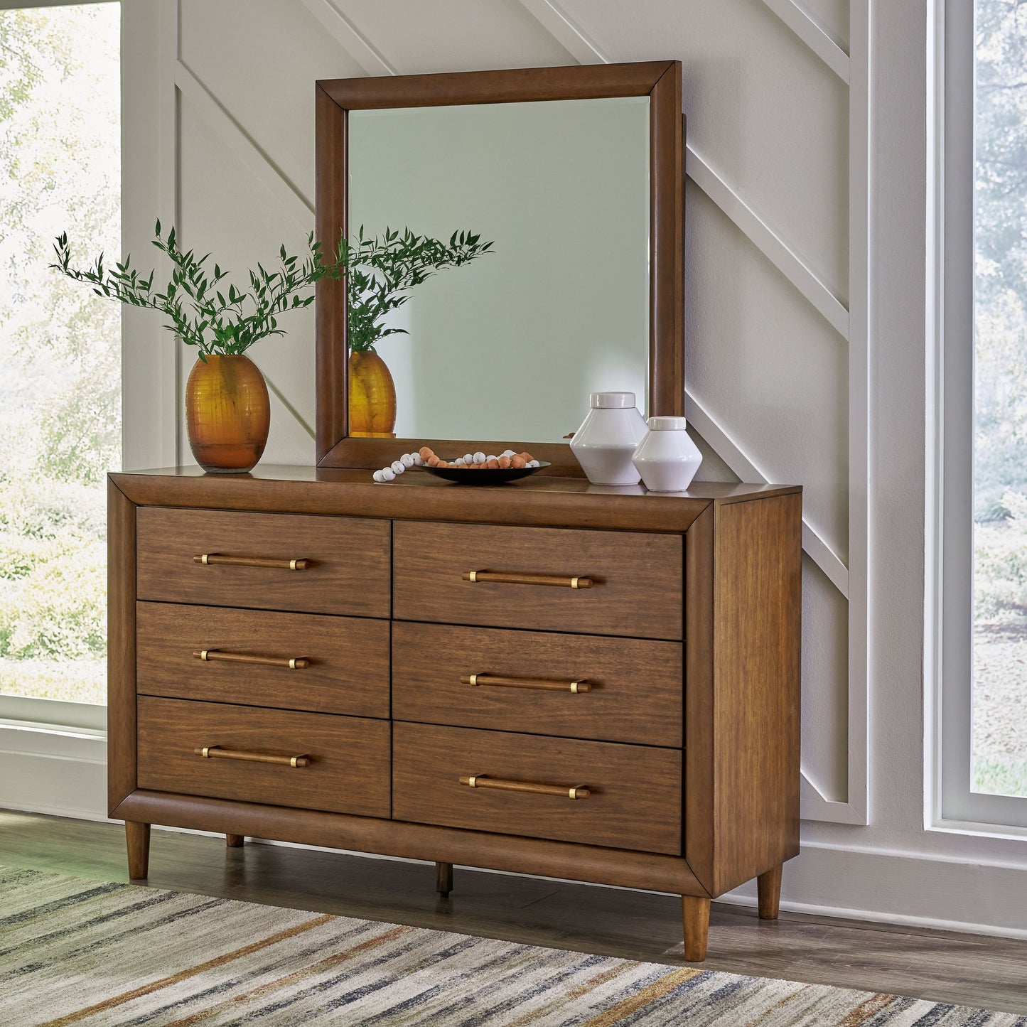 Lyncott - Dresser And Mirror - Brown