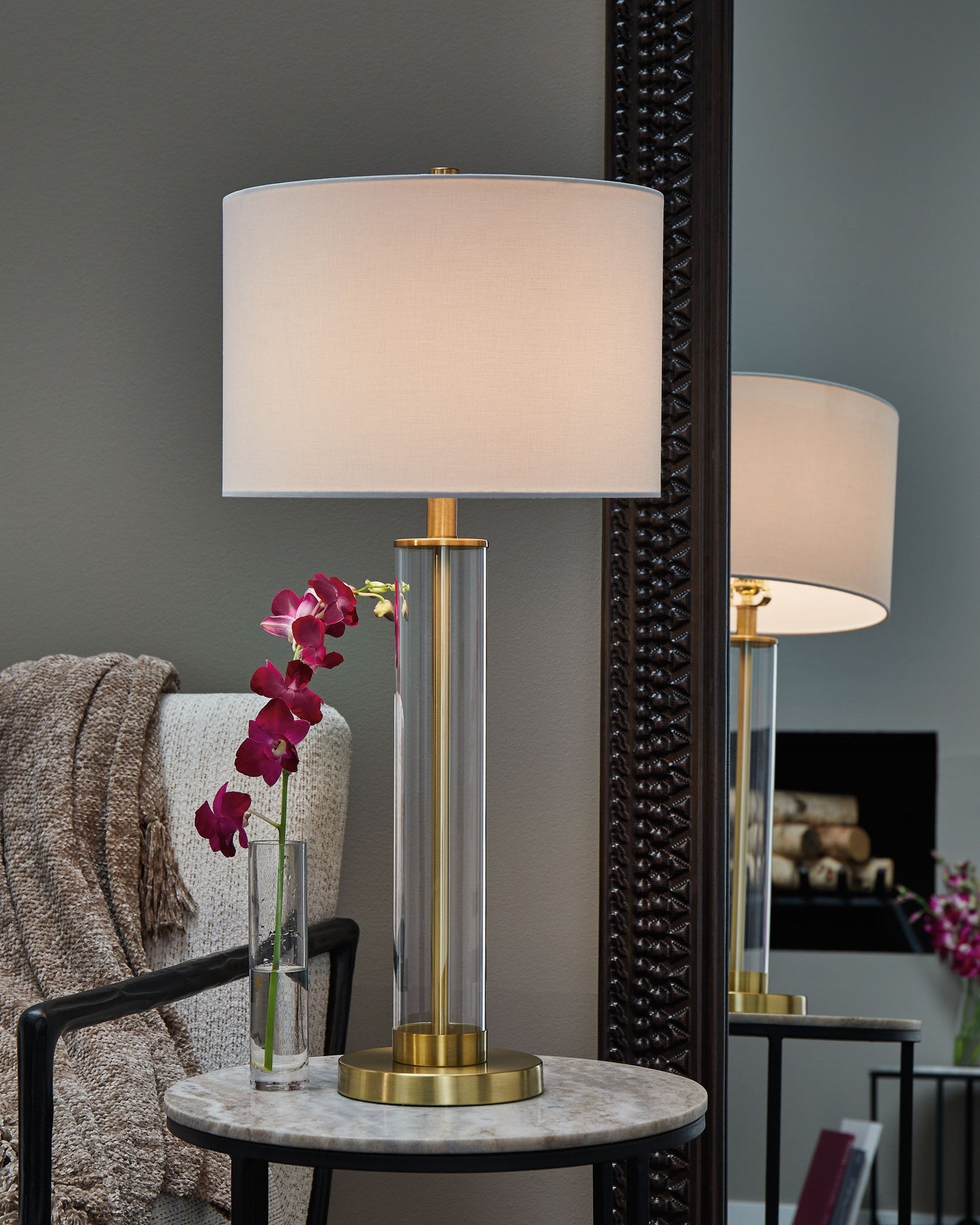 Orenman - Glass Table Lamp (Set of 2) - Clear / Brass Finish