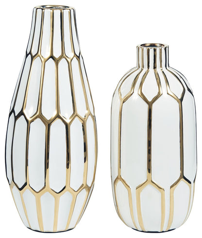 Mohsen - Vase Set (Set of 2) - Gold Finish / White