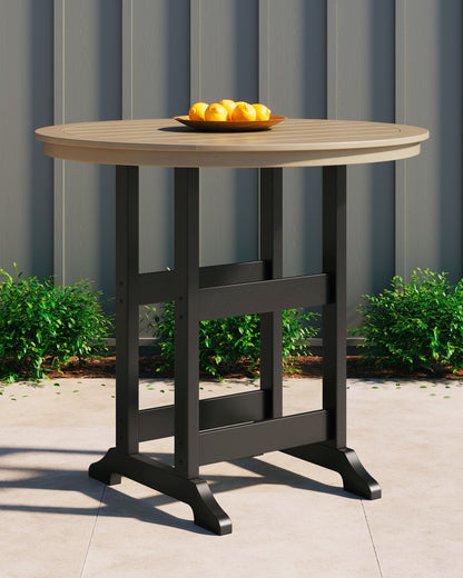 Fairen Trail - Round Bar Table w/Umb OPT - Black / Driftwood